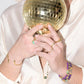 Collier gomme - gamme VANESSA - laiton doré à l’or fin - pierres naturelles - photo shooting - accumulation de bijoux - nouvelle collection 23FW - l’Atelier des Dames