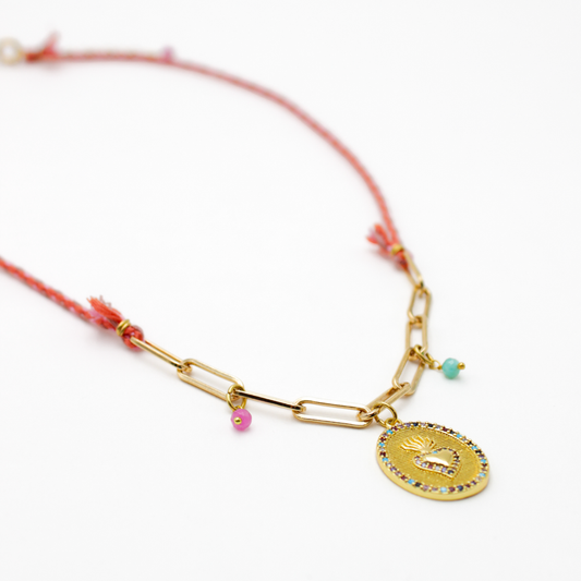 Collier long bimatière médaillon ex voto - JOE