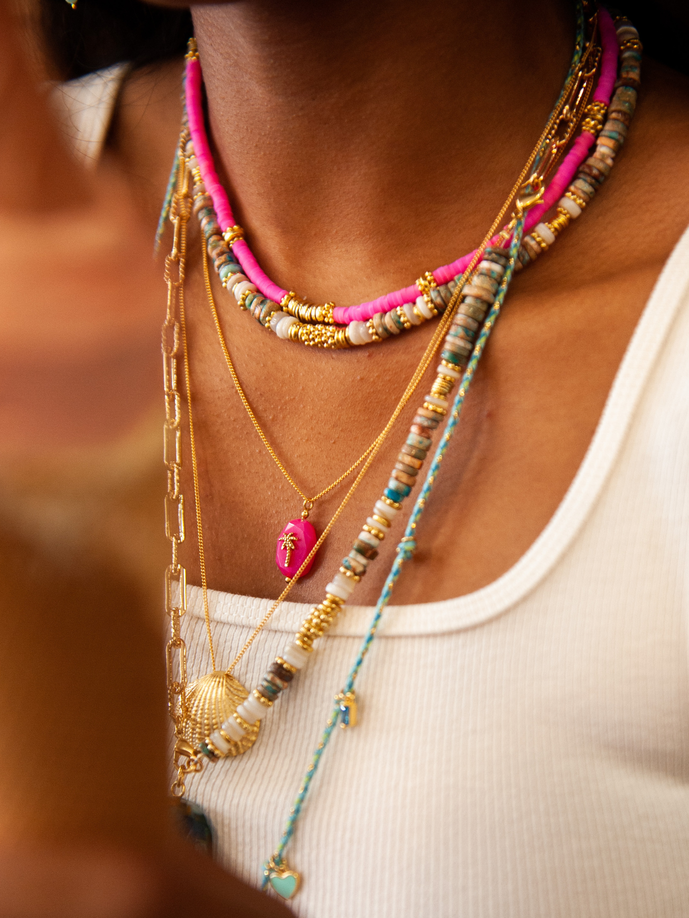 Pink chalcedony palm necklace - CARLA