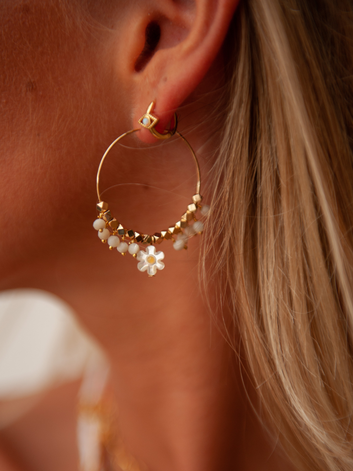 Daisy &amp; pearl hoop earrings - EVE