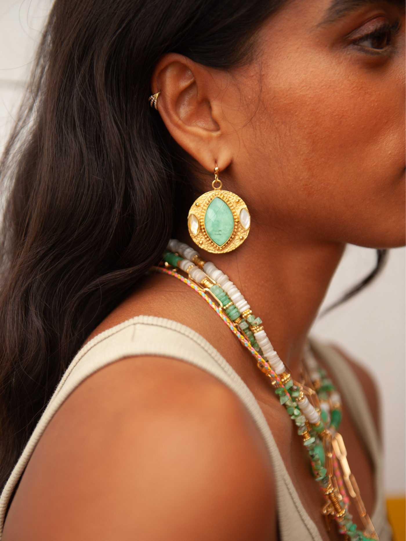 3 stone medallion earrings - EMILIE