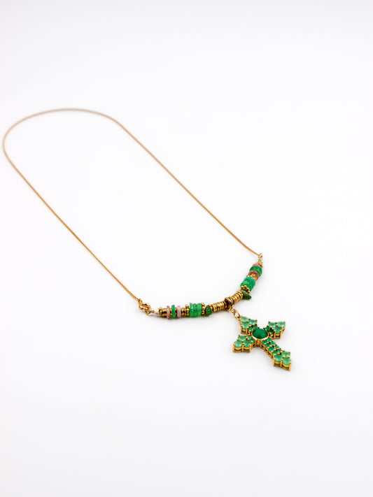 Long heishi cross necklace - FLORA
