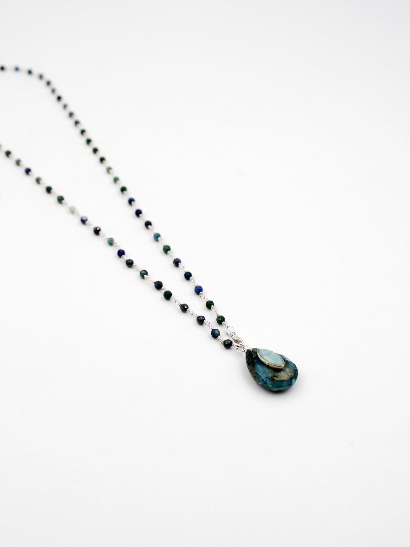 Collier perles et goutte - gamme LOUISE - argent 925 - pierres naturelles : azurite, chrysocolle, amazonite - nouvelle collection 23FW - l’Atelier des Dames