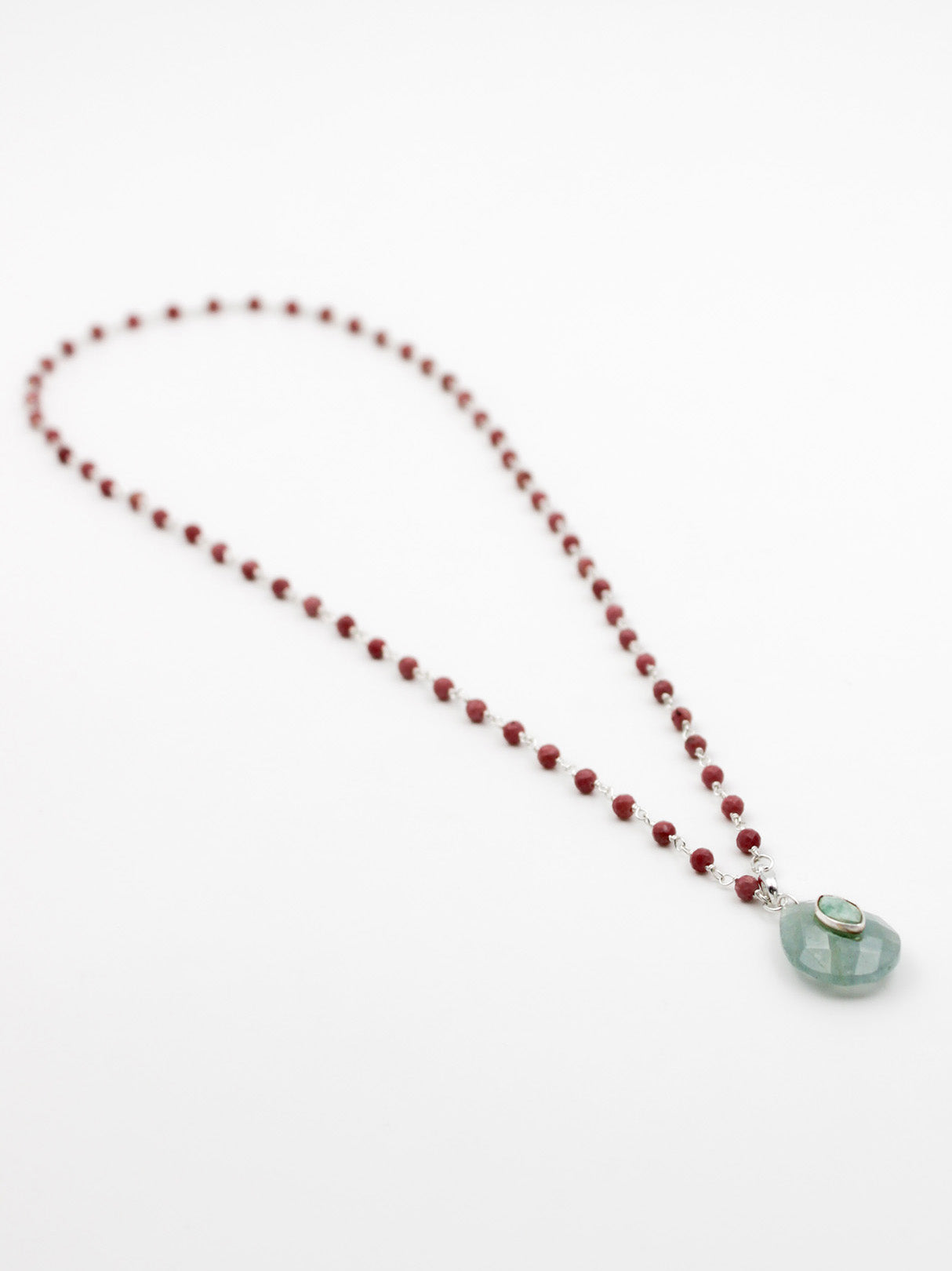 Collier perles et goutte - gamme LOUISE - argent 925 - pierres naturelles : rhodonite, aigue marine, amazonite - nouvelle collection 23FW - l’Atelier des Dames