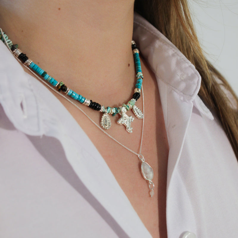 Collier heishi ethnique bleu - JOANNE