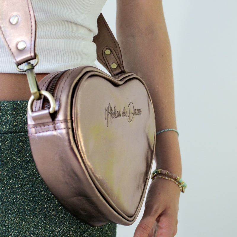 Sac coeur argenté en cuir recyclé - VALENTINE