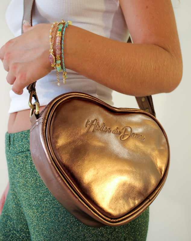 Sac coeur bronze en cuir recyclé - VALENTINE