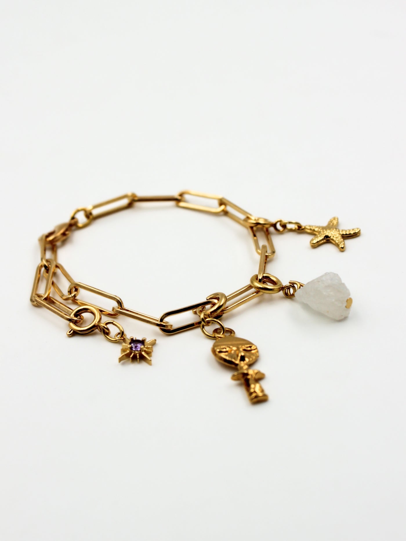 Composition de charms sur base bracelet mailles rectangle de la gamme GRIGRI -L'Atelier des Dames