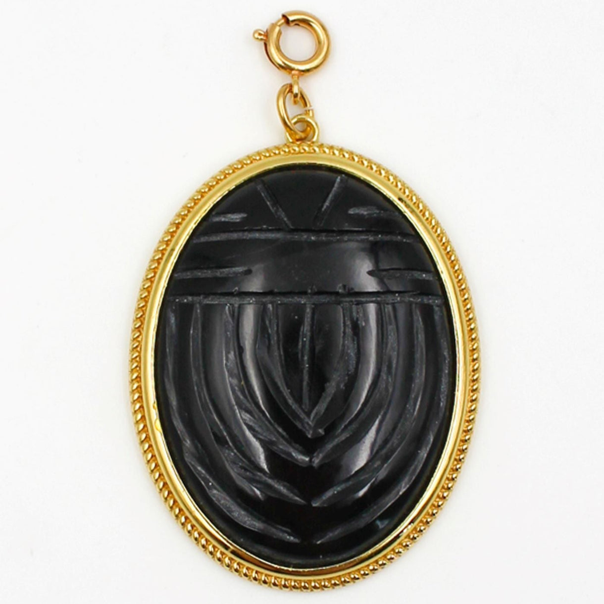 Pendentif Vintage Plaqué Or – Pierre Onyx Noire – Médaille Homme/femme