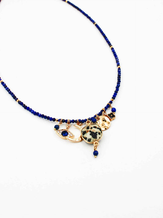 Collier perles grigri bleu lapis-lazuli LOUISE - L'Atelier des Dames