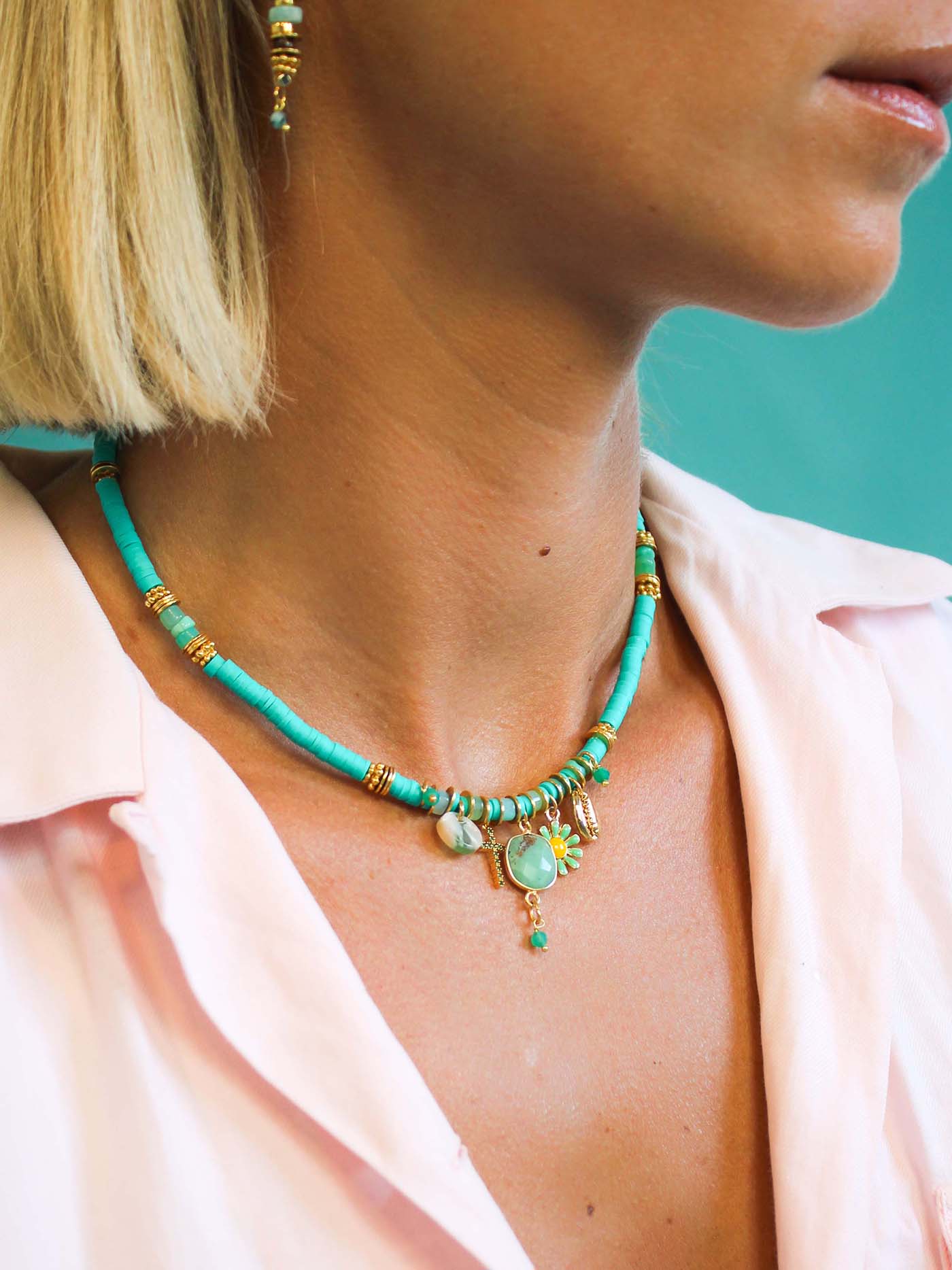 Turquoise gum grigri necklace - MARGAUX