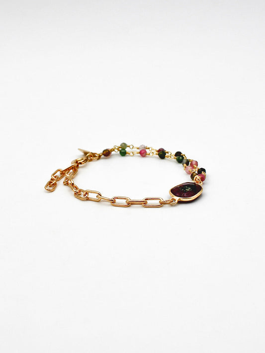 Bracelet bimatière - gamme ALBA - pierres naturelles : watermelon tourmaline, ruby zoïsite - nouvelle collection 23FW - l’Atelier des Dames