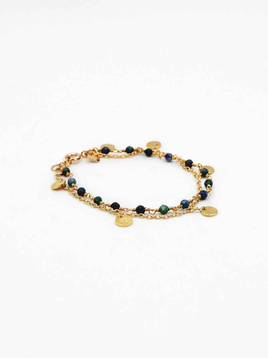 Bracelet double - gamme BILLIE - laiton doré à l’or fin - pierre naturelle : azurite - nouvelle collection 23FW - l’Atelier des Dames