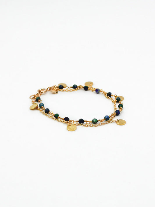Bracelet double - gamme BILLIE - laiton doré à l’or fin - pierre naturelle : azurite - nouvelle collection 23FW - l’Atelier des Dames
