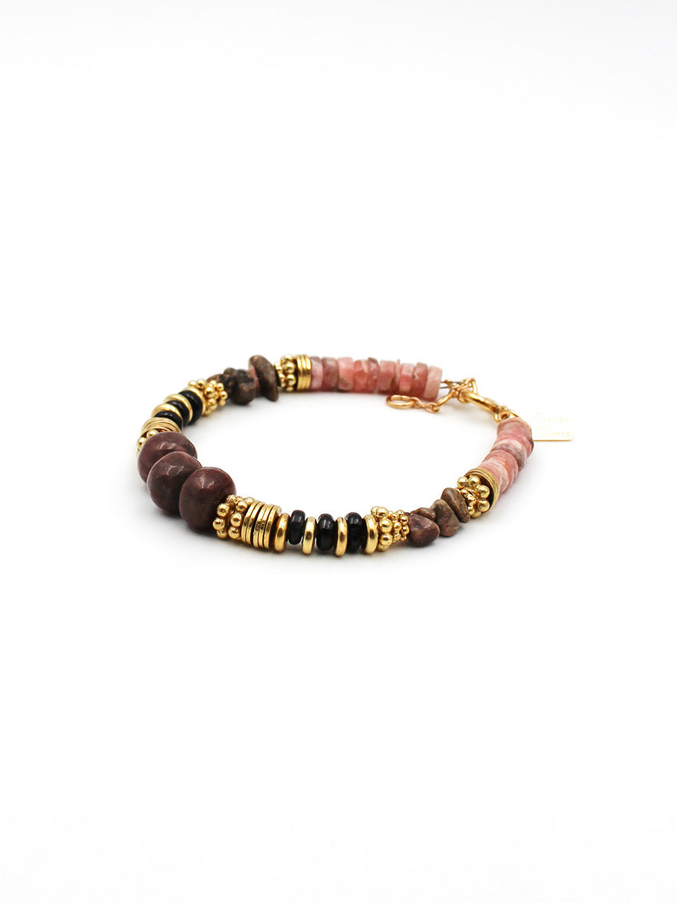 Bracelet heishi - gamme ALBA - pierres naturelles : rhodonite, onyx noir - nouvelle collection 23FW - l’Atelier des Dames